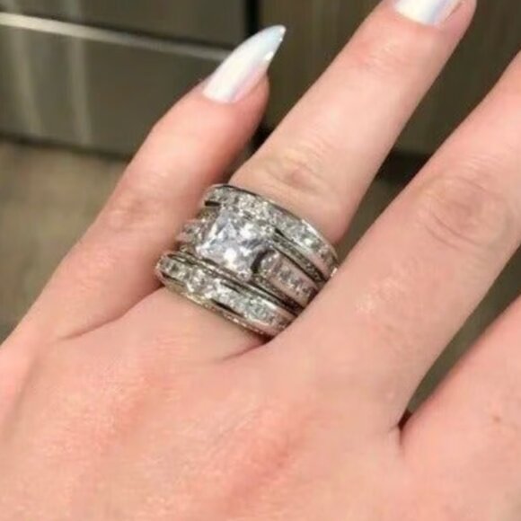 SKYLAR AQUAMARINE EMERALD CUT BRIDAL WEDDING RING - Picture 1 of 3